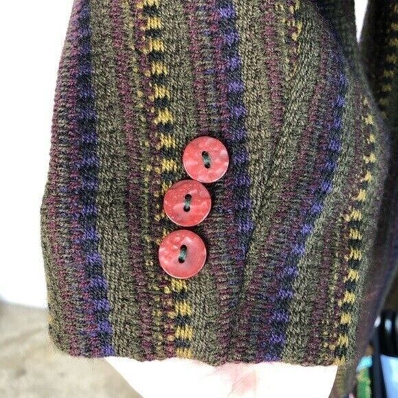 Vintage 90s Henri Bendel Striped 100% Wool Button Up Long Jacket - Picture 9 of 9